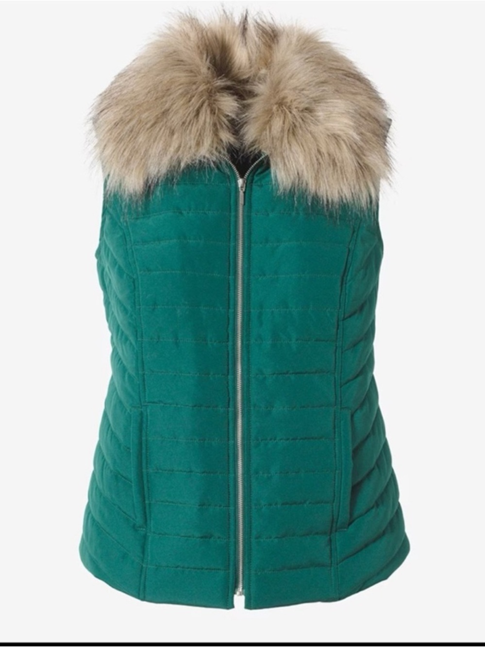 Chico's Removable Collar Quilted Faux Fur Vest